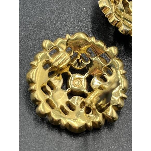 SWAROVSKI Swan Vintage Large Round Black, Clear Crystal Gold Tone Clip Earrings - Picture 7 of 16